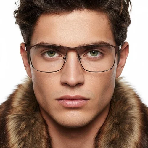 Lunettes rectangulaires en métal brun #BS2425-1169