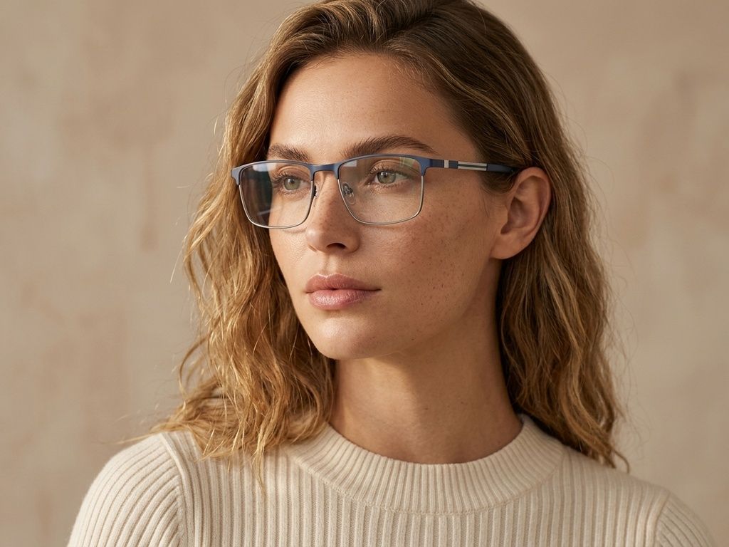 Lunettes rectangulaires en métal bleu #BS2425-1171