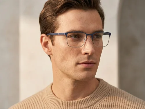 Lunettes rectangulaires en métal bleu #BS2425-1176