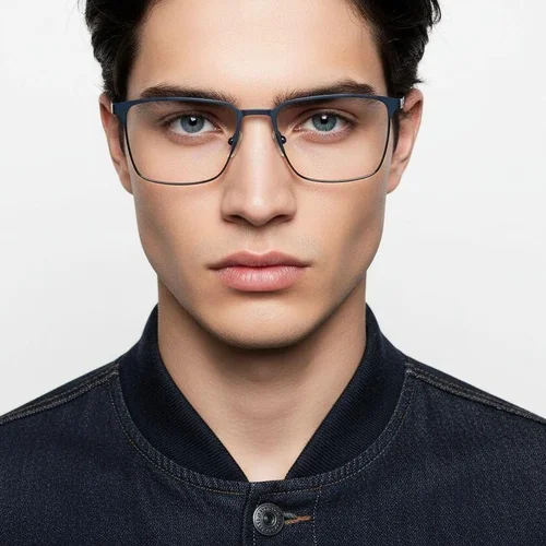 Lunettes rectangulaires en métal bleu #BS2425-1176