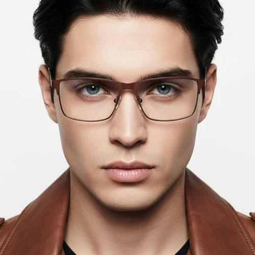 Lunettes rectangulaires en métal brun #BS2425-1179