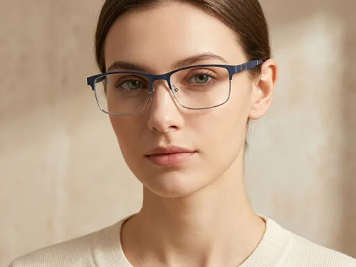Lunettes rectangulaires en métal bleu #BS2425-1181