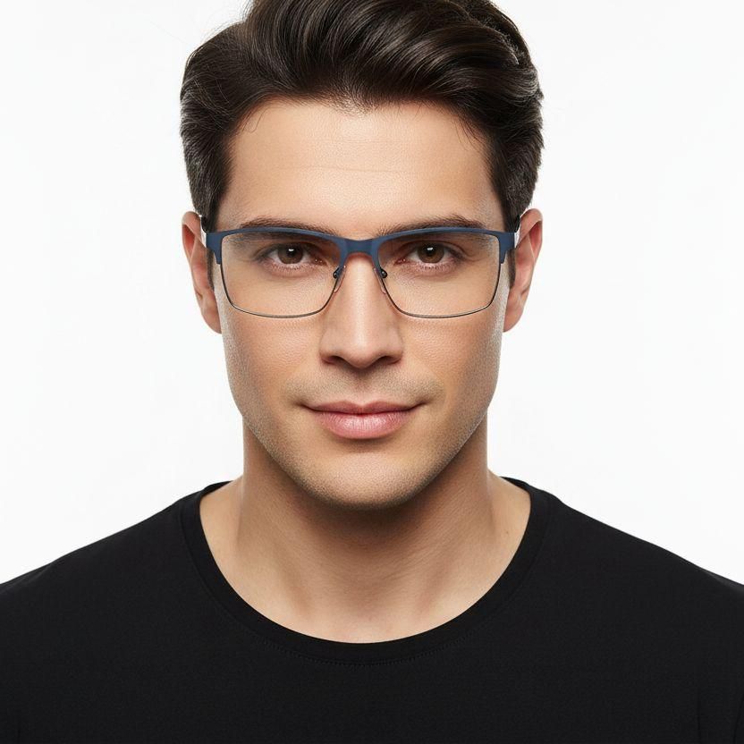 Rechteckige blaue Metallbrille #BS2425-1181