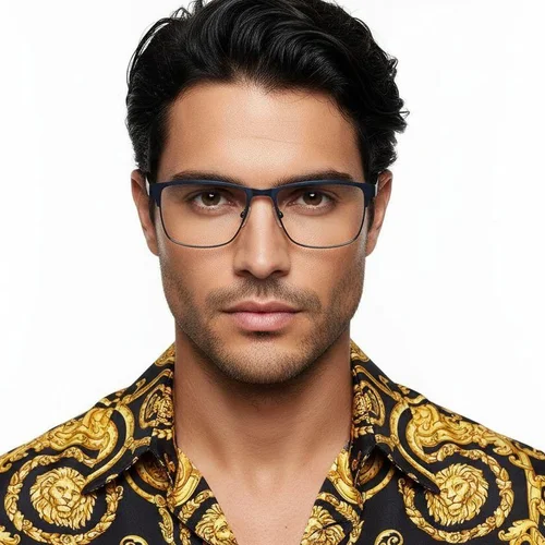 Lunettes rectangulaires en métal bleu #BS2425-1186