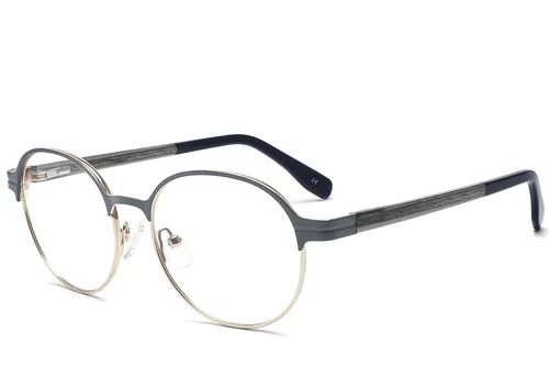 Lunettes ovales en métal bleu #BS2425-1207