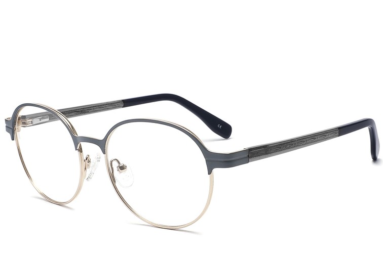 Lunettes ovales en métal bleu #BS2425-1207