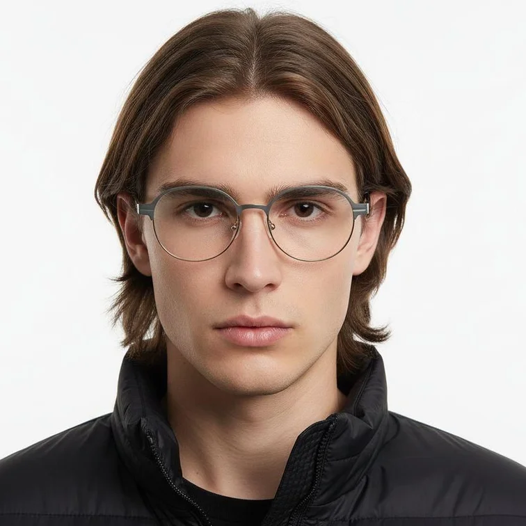 Lunettes ovales en métal gris #BS2425-1209