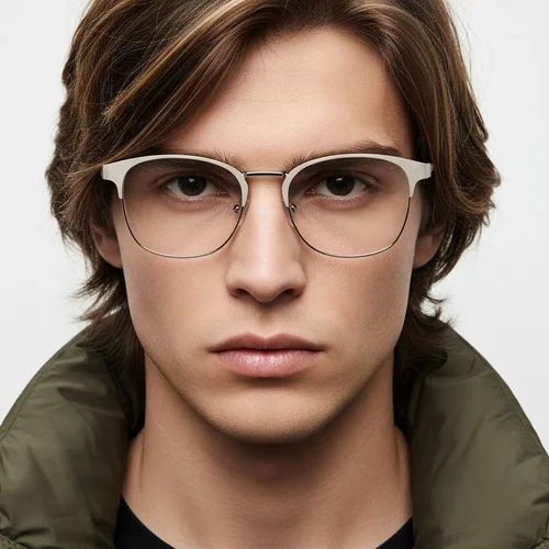 Lunettes rectangulaires en métal crème #BS2425-1224