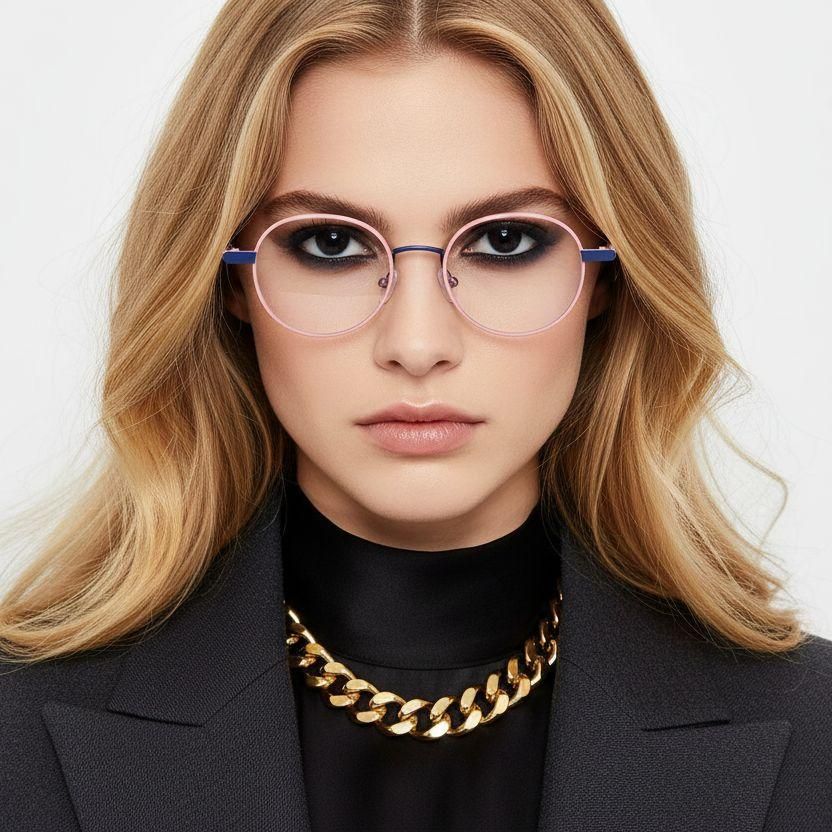 Oval Pink Metal Glasses #BS2425-1276