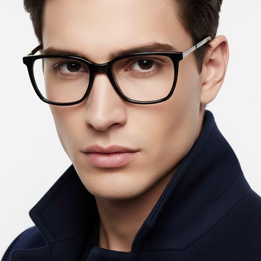 Rechteckige schwarze Acetatbrille #BS2425-1545