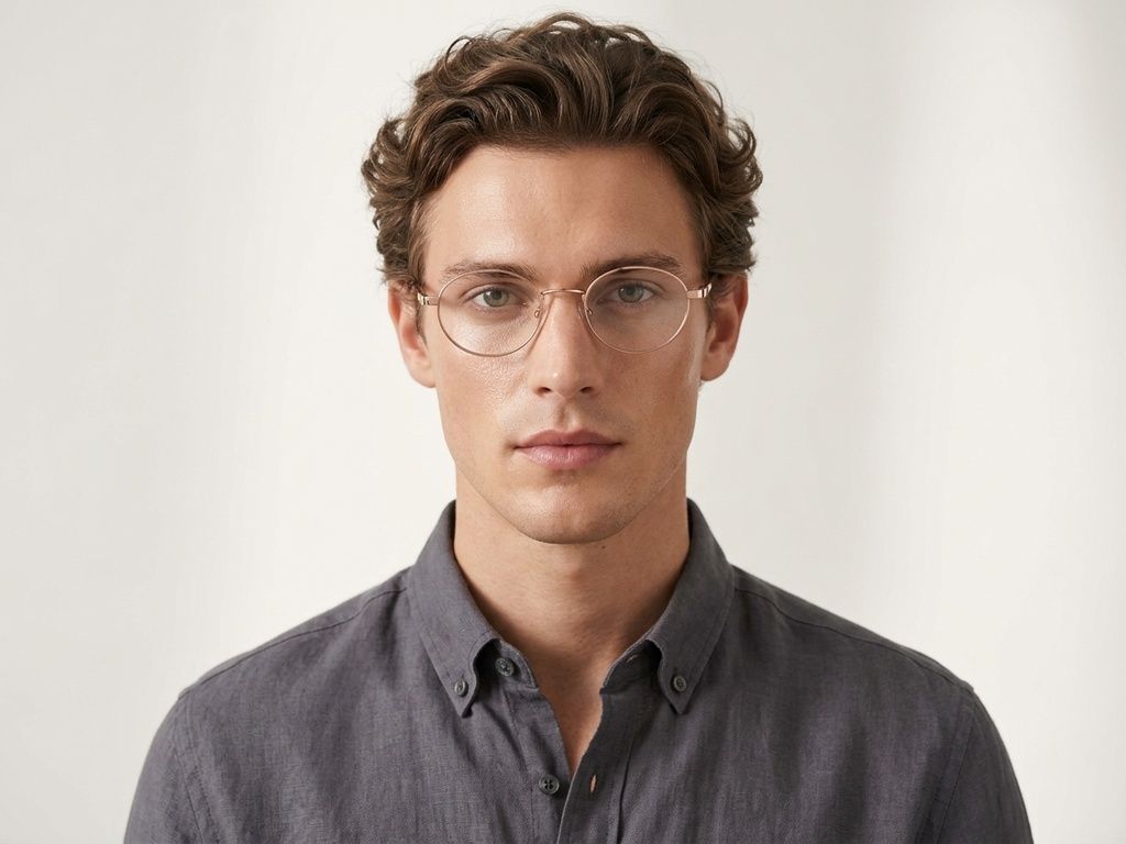 Oval Golden Metal Glasses #BS2425-1561