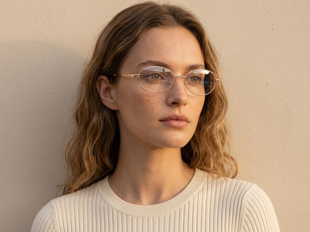 Oval Golden Metal Glasses #BS2425-1586