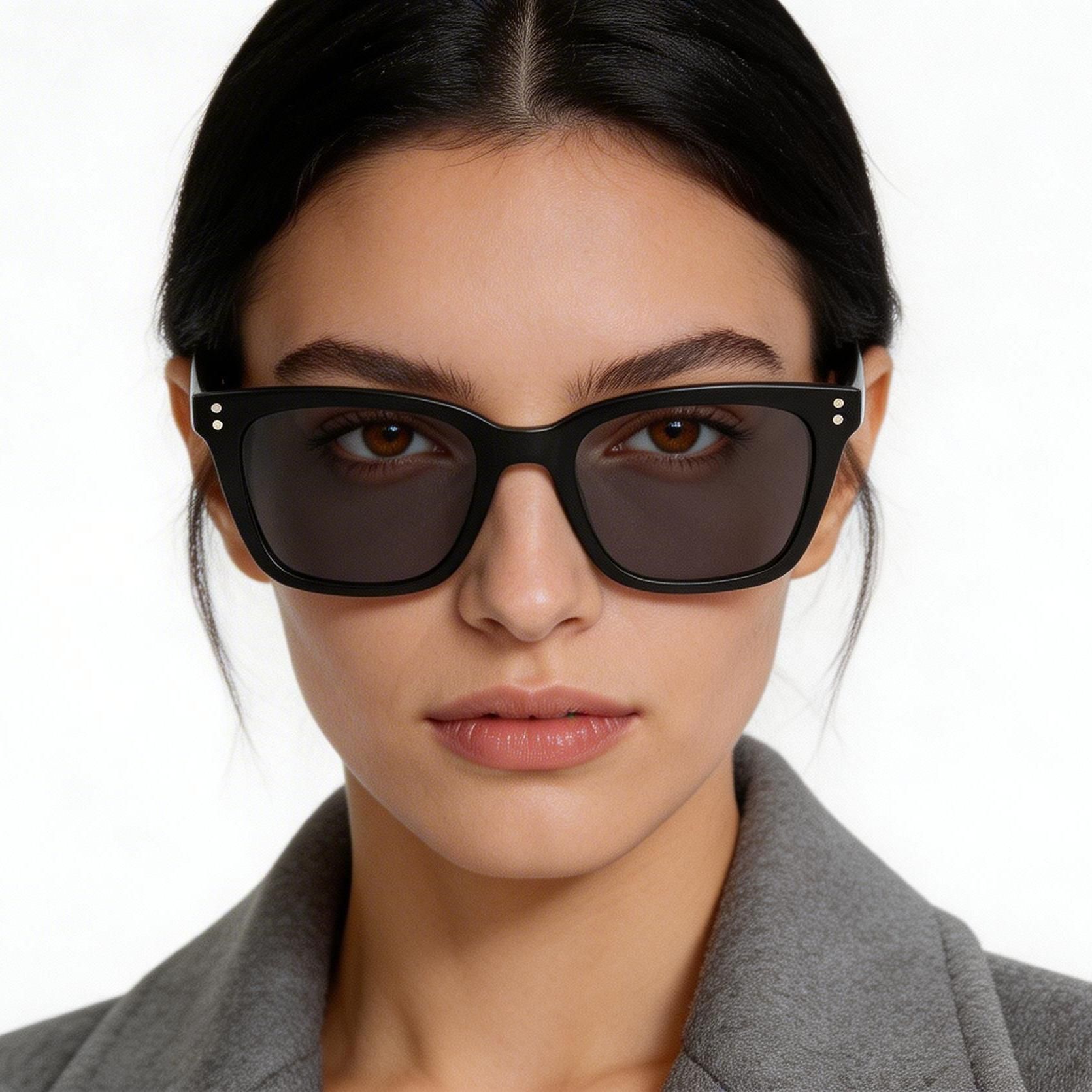 Gafas de sol rectangulares de acetato negro #BS2425-1609