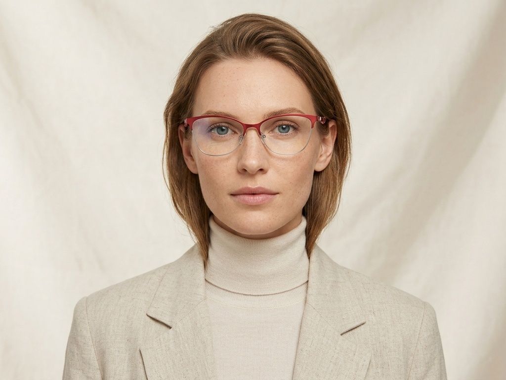 Semi-rimless Red Metal Glasses #BS2425-1622