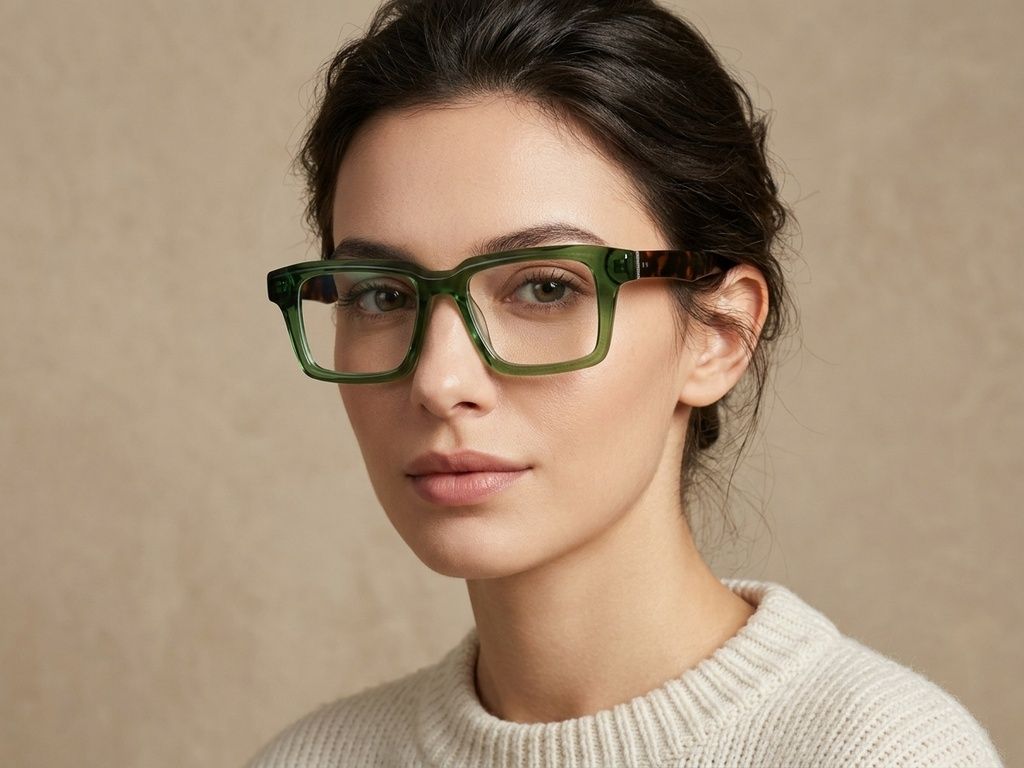 Rectangular Green Acetate Glasses #BS2425-1651