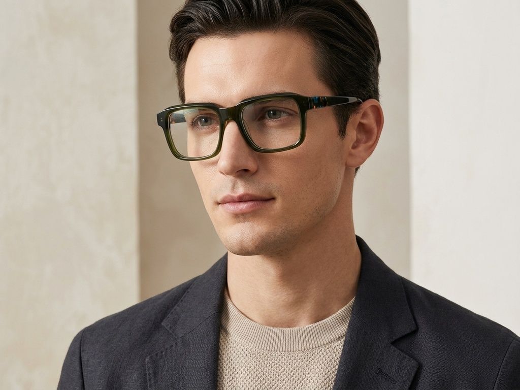 Rectangular Green Acetate Glasses #BS2425-1686