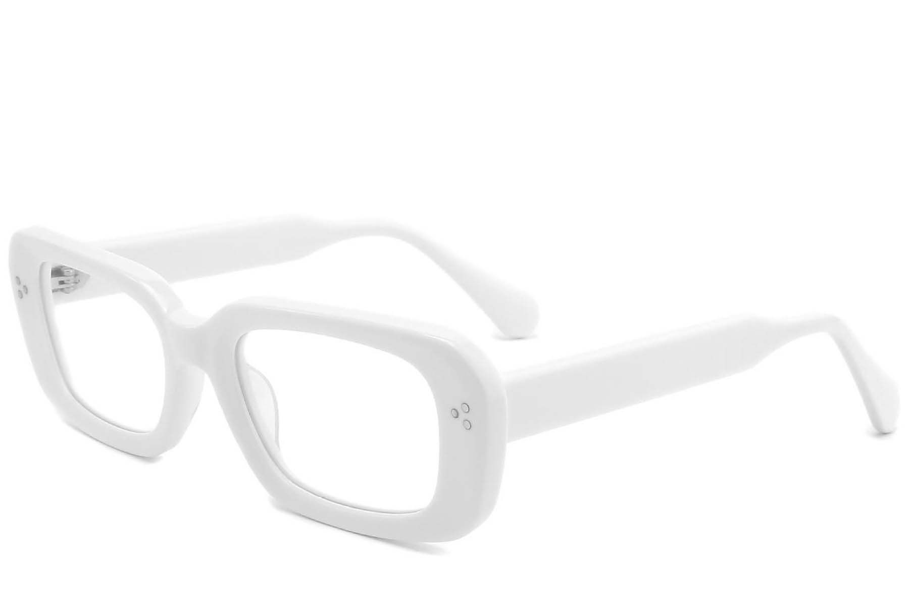 Rectangular White Acetate Glasses #BS2425-1732