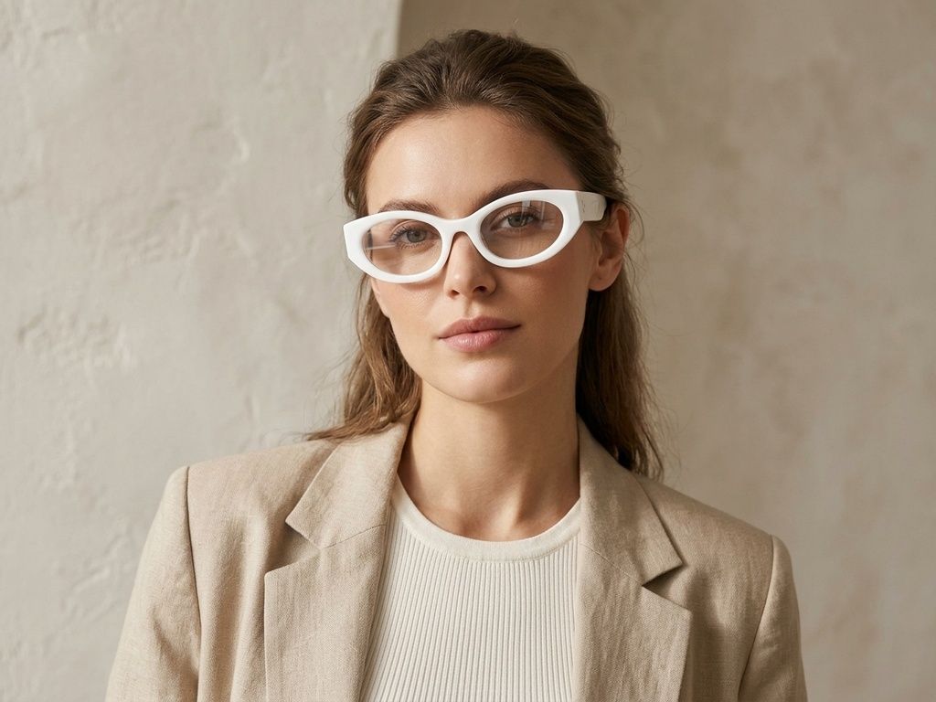 Oval White Acetate Glasses #BS2425-1746