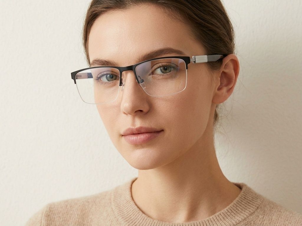 Gafas de metal negro con montura semi al aire #BS2425-2022