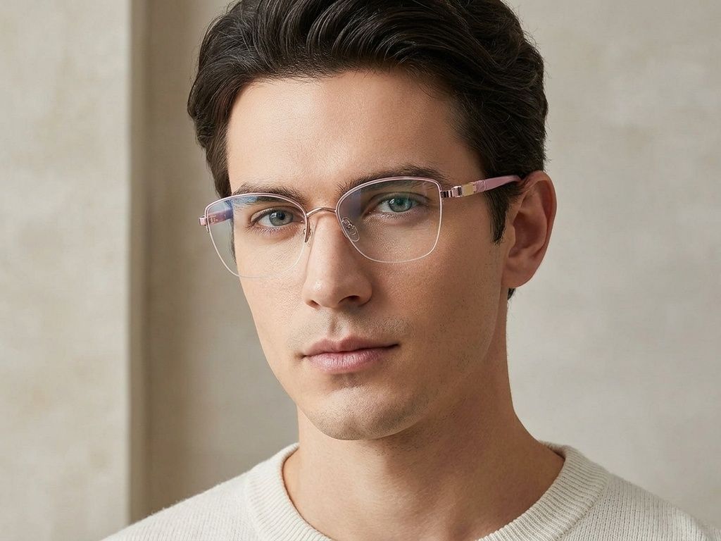 Semi-rimless Pink Metal Glasses #BS2425-2031
