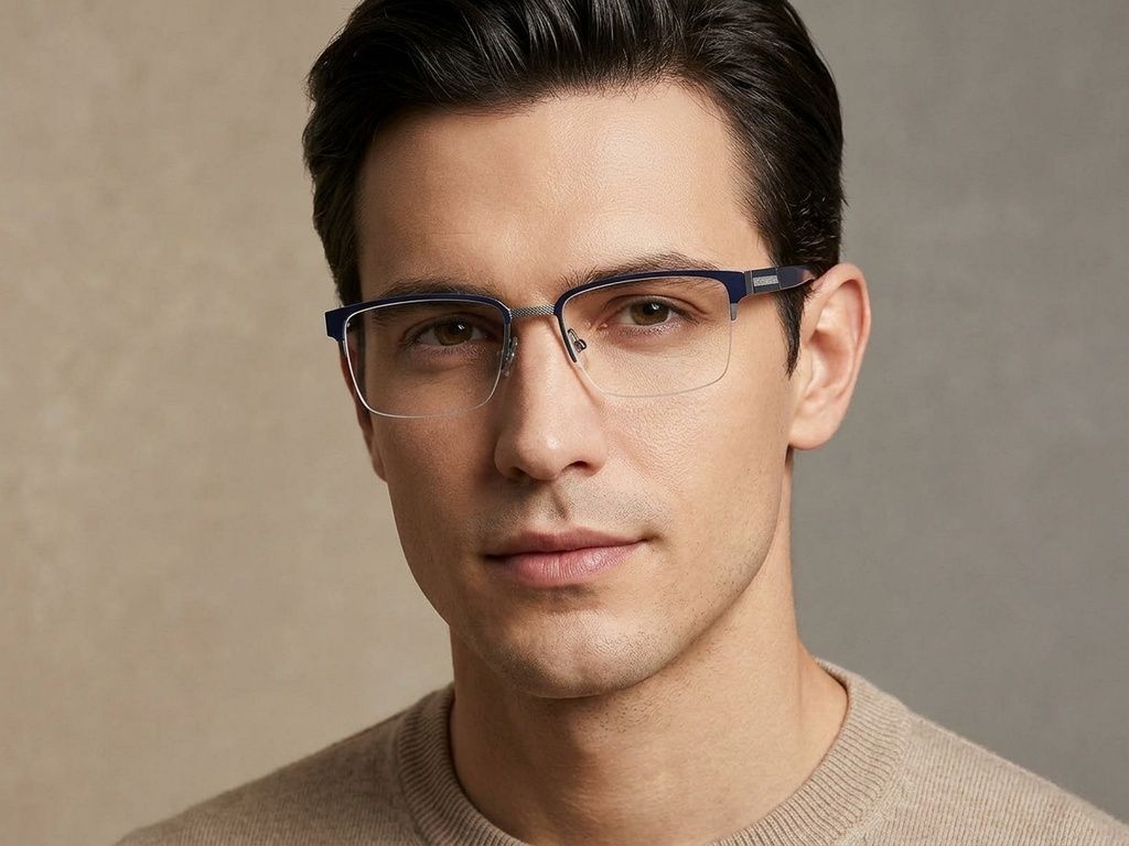 Semi-rimless Blue Metal Glasses #BS2425-2058