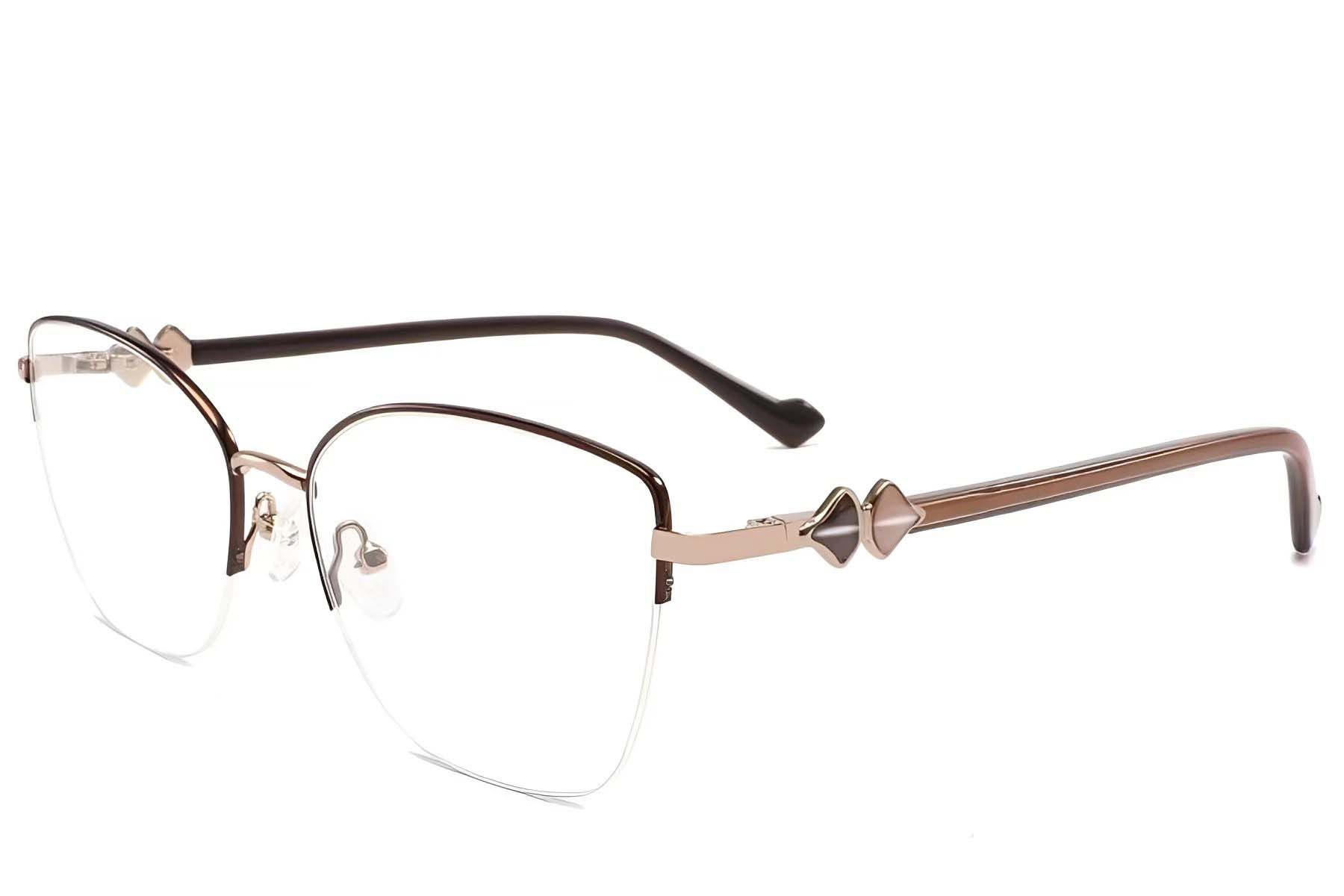 Occhiali semi-senza montatura in metallo marrone #BS2425-2064