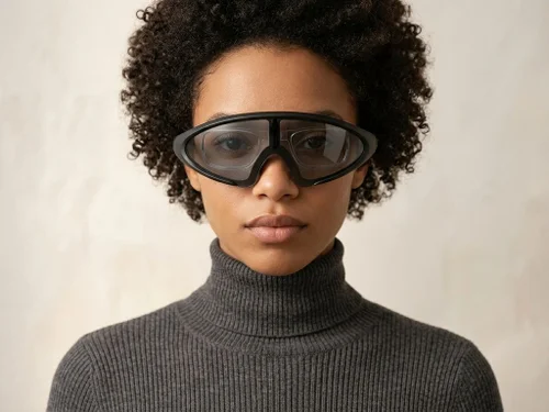 Lunettes de soleil semi-cerclées en plastique noir #BS2426-0031