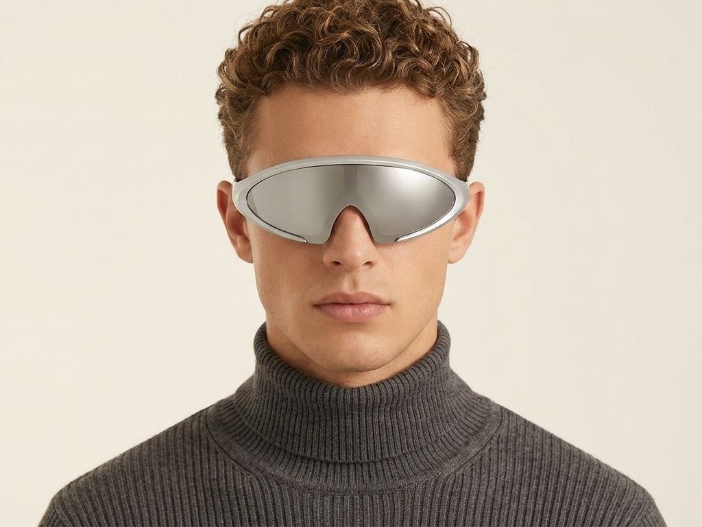 Halbrandlose silberne Kunststoff-Sonnenbrille #BS2426-0033