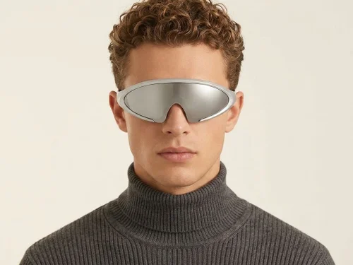 Gafas de sol de plástico plateadas con montura semi-sin montura #BS2426-0033