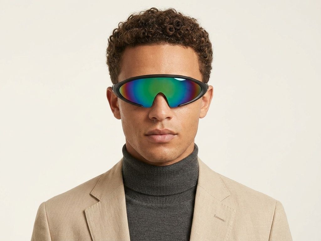 Halbrandlose schwarze Kunststoff-Sonnenbrille #BS2426-0034