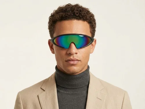Lunettes de soleil semi-cerclées en plastique noir #BS2426-0034