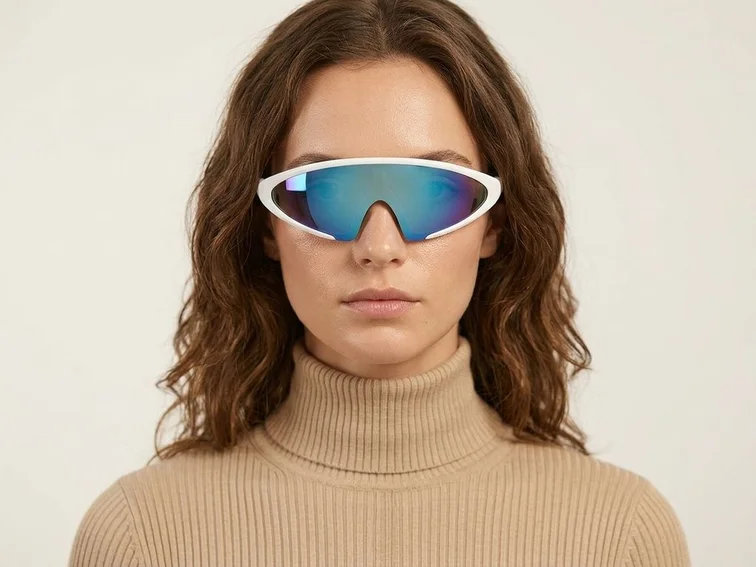 Halbrandlose weiße Kunststoff-Sonnenbrille #BS2426-0035