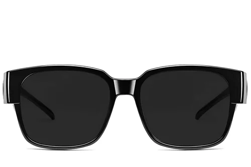 Lunettes de conduite polarisées rectangulaires en plastique noir #BS2426-0037