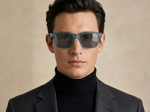 Lunettes de conduite polarisées rectangulaires en plastique bleu #BS2426-0042