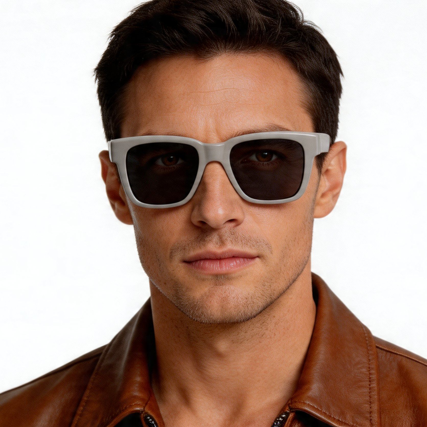 Gafas de conducción polarizadas rectangulares de plástico gris #BS2426-0046