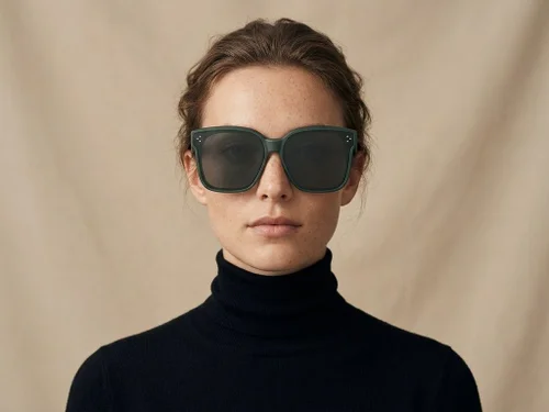 Lunettes de conduite polarisées rectangulaires en plastique vert #BS2426-0048