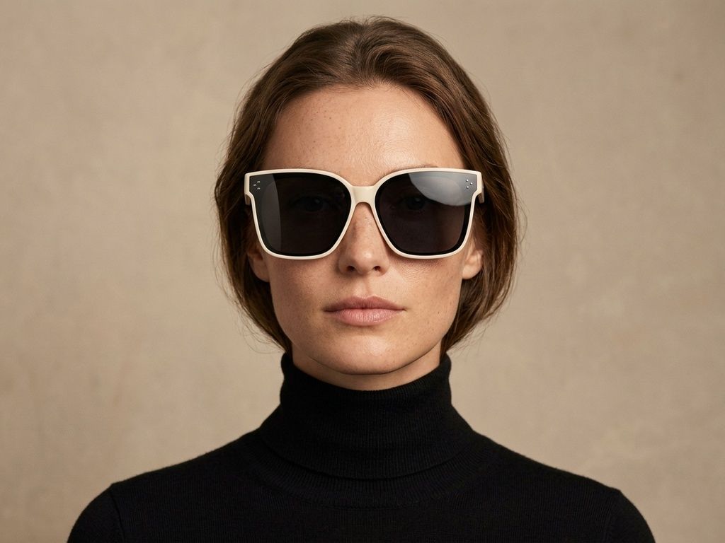 Rectangular Cream Plastic Polarized Driving Glasses #BS2426-0049