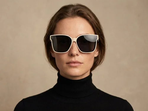 Lunettes de conduite rectangulaires polarisées en plastique crème #BS2426-0049