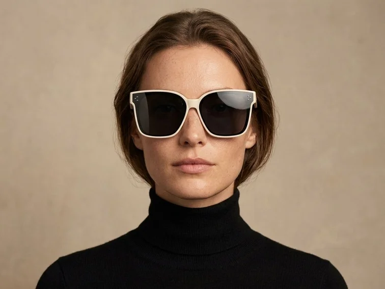 Rectangular Cream Plastic Polarized Driving Glasses #BS2426-0049