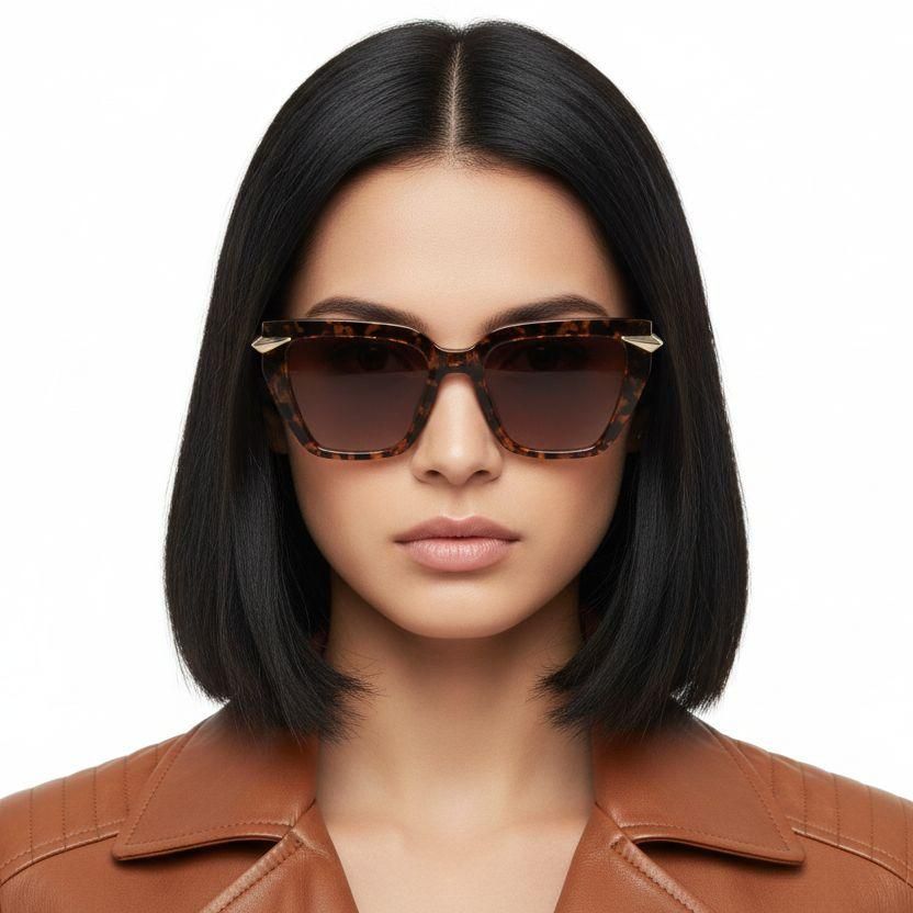 Rectangular Tortoiseshell Plastic Sunglasses #BS2503-0007