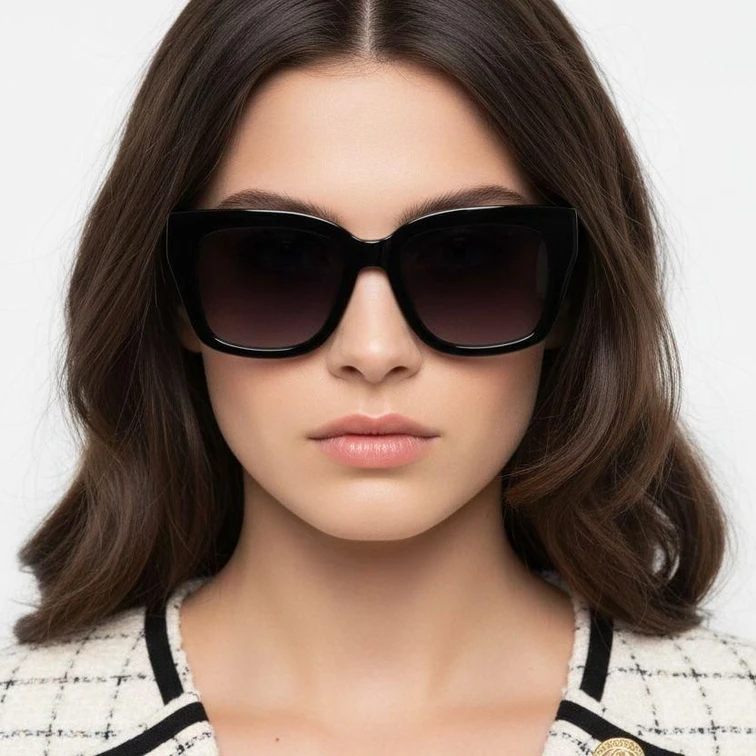 Rectangular Black Plastic Sunglasses #BS2503-0018