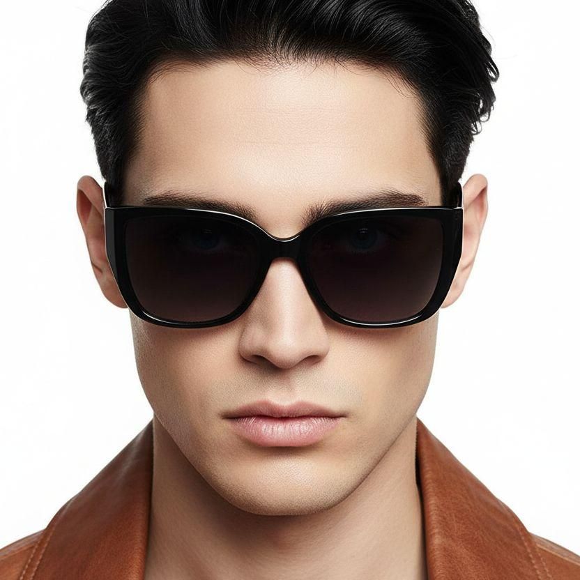 Rectangular Black Plastic Sunglasses #BS2503-0021