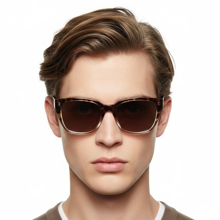 Gafas de sol ovaladas de plástico con diseño de carey # BS2503-0025