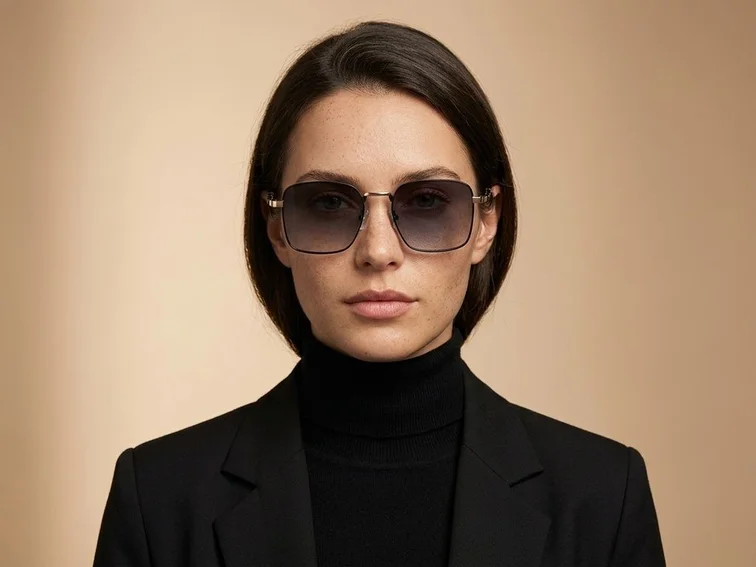 Rectangular Black Metal Sunglasses #BS2503-0035