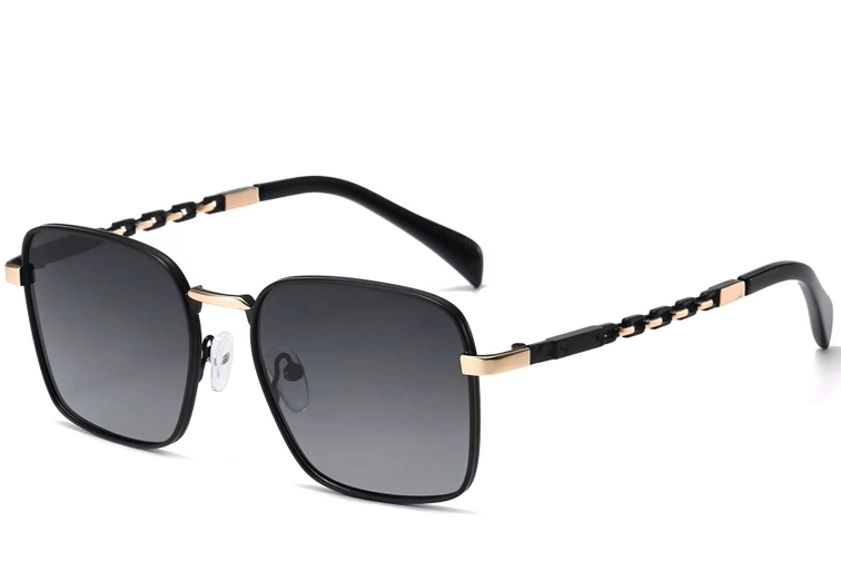 Rectangular Black Metal Sunglasses #BS2503-0035