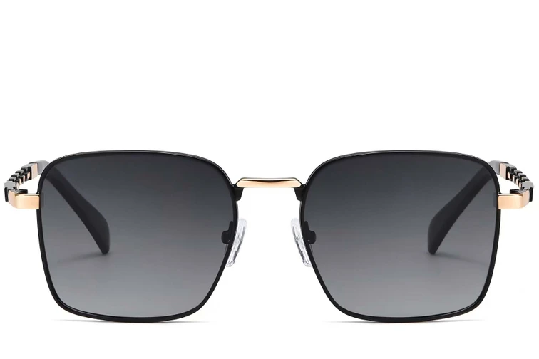 Rectangular Black Metal Sunglasses #BS2503-0035