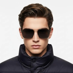 Occhiali da sole rettangolari in metallo nero #BS2503-0035