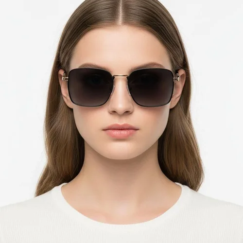 Lunettes de soleil rectangulaires en métal noir #BS2503-0035