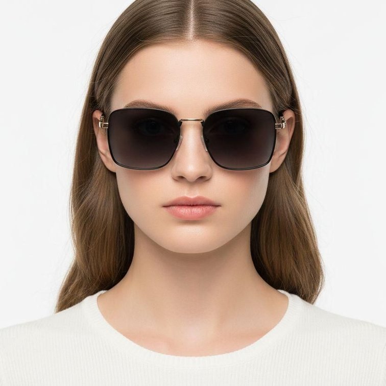 Rectangular Black Metal Sunglasses #BS2503-0035
