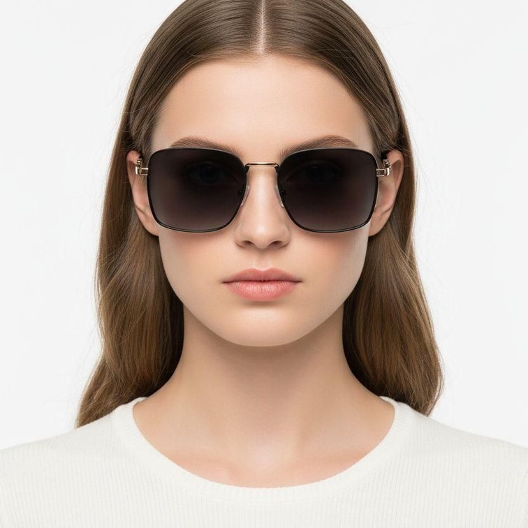 Rectangular Black Metal Sunglasses #BS2503-0035